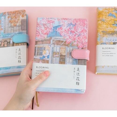 Creative agenda romance cherry blossom notebook illustration grid hand painted school Notebook Book Office School Supplies Gift