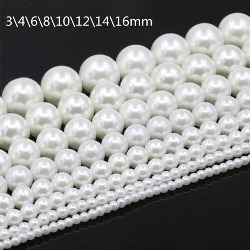 3 4 6 8 10 12 14 16mm White Round Shell Pearl Beads SeaShell DIY Loose Beads Jewelry Making Design New For Necklace&Bracelet