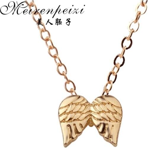 Hot Sale Guardian Angel Gold Color Pendant Necklace Clavicle Chains Angel Wings Statement Necklace Women Christmas Gift Jewelry