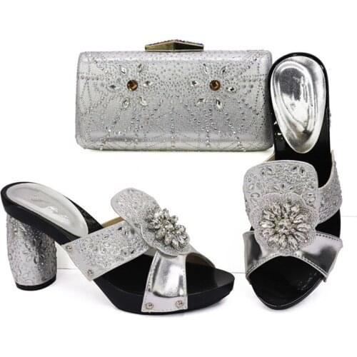 Hot Sale Silver High Heel 9CM Women Pumps Match Bag With Rhinestone Decoration African Shoes And Handbag Set CR121