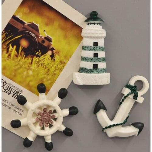 7/4/3pcs Cute Sea Style Magnetic Refrigerator Sticker Sailboat Lifebuoy 3D Creative Stickers Message Posts Home Decor souvenir