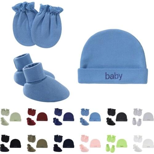 Fashion Newborn Infant Baby Girls Boys Letter Embroidery 3 Peice Hat + Gloves + Sock Autumn Winter Warm Photography Props#p4