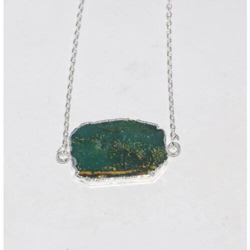 Fashion Jewelry Natural Green Chrysoprase connector 2020 chain necklace for women charm large raw stone slab slice new style