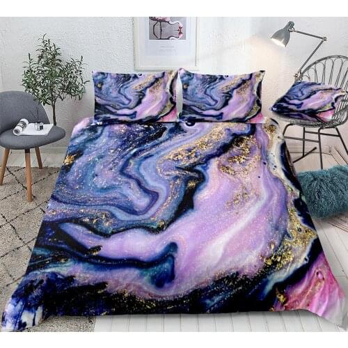 Marble Duvet Cover Set Purple Gold Luxury Marble Bedding Colorful Marble Abstract Art Quilt Cover Set Teens Bed Queen Dropship