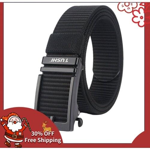 TUSHI 2021 Fashion New Leisure Men Belt 125cm*3.4cm Nylon Weave Tank Pattern Waistband Metal Automatic Buckle Cinturon Hombre