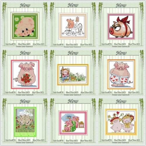 Flower pig lovely cartoon animal painting counted print on the canvas DMC 11CT 14CT kits Cross Stitch embroidery needlework Sets