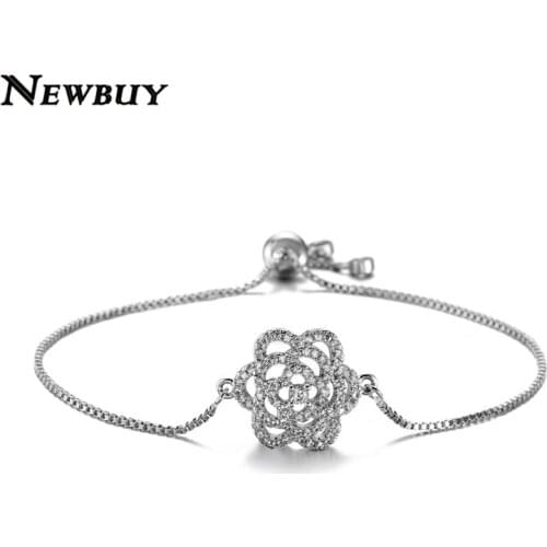 NEWBUY Fashion Clear AAA+ Cubic Zirconia Jewelry Gold Color Hollow Flower Charm Bracelets For Women Girl Female Gift