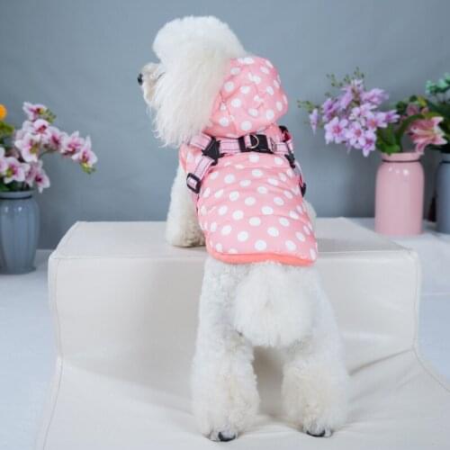 Pet Dog Clothes Dot Pattern Waterproof Winter Warm Dog Coat Small Large Dog Jacket Thicken Clothing with Harness Outdoor Wear