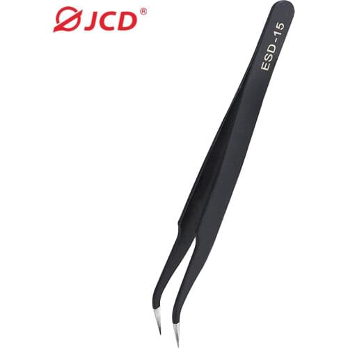 JCD soldering tweezers Anti-static ESD Stainless Steel Tweezers Maintenance Tools Industrial Precision Curved bent Repair tools