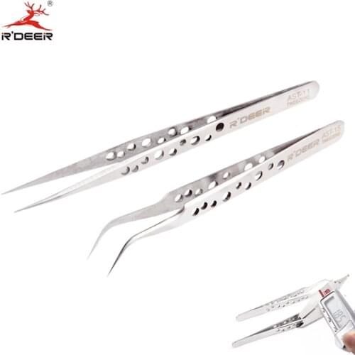 RDEER Precision Tweezers Hard Thick Stainless Steel Electronics Tweezers Anti-Skid Forceps Medical Makeup Repair Multi Tools