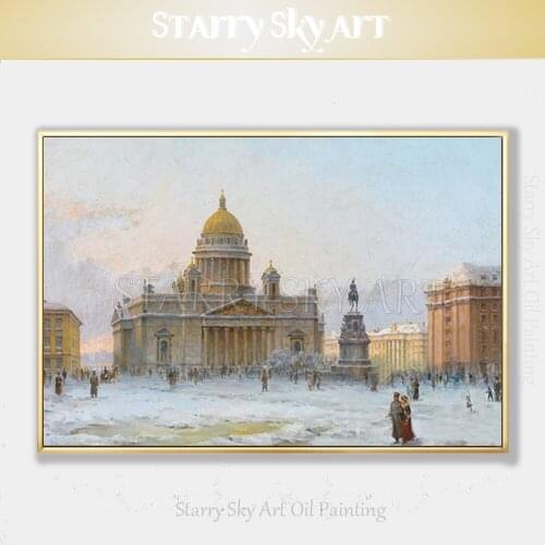 Gifted Artist Hand-painted High Quality St Petersburg Oil Painting on Canvas Beautiful Snow Landscape Russian City Oil Painting
