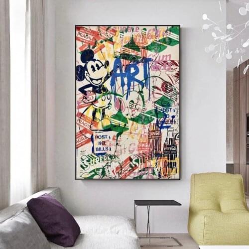 Pop Graffiti Art Disney Canvas Painting Mickey Mouse Posters and Prints Wall Art Picture For Living Room Home Decor Frameless