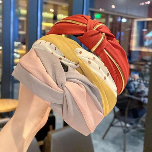 Womens Printed Fabric Headbands Knotted Hairband for Women Hair Accessories Girl Hair Bands Stripe Head Wrap Korean