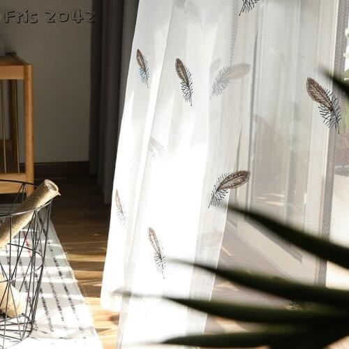 Simple and Modern Feather Embroidered Curtain Finished Custom Translucent Curtains for Living Dining Room Bedroom