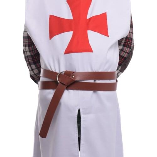 LARP Men Belt Viking Knight Cosplay Accessories Brown PU Leather Medieval Sash230cm/275cm Length