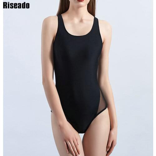 Riseado Sports One Piece Swimwear Women Swimsuit Mesh Swimming Suit Strap Bathing Suits Padded Swimsuit Fused Plus Size XXL