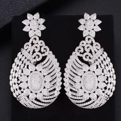 LARRAURI Luxury Trendy Flower Water Drop Earrings Full Cubic Zirconia Naija Wedding Party Earring for Women Fashion Jewelry