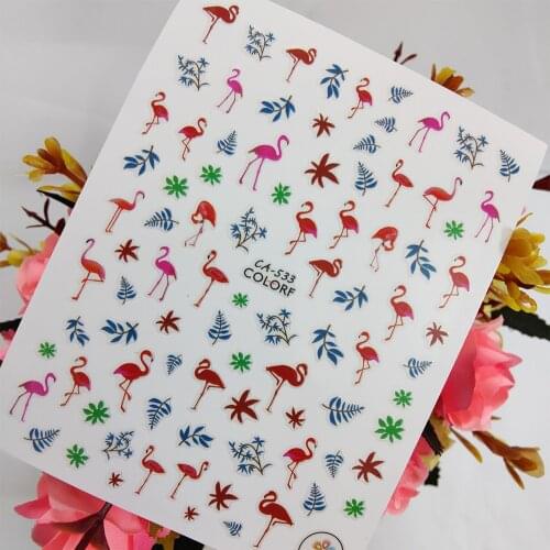 Peel Off Nail stickers 3D Art Sliders Sexy Flamingo Birds Leaf Nail Decoraciones Foil Self adhesive Design Manicure Accessories