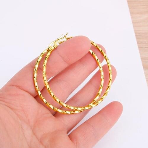Gold Color Stainless Steel Big Hoop Earring for Women Thread Good Quality Wholesale Ear Accessories Fashion New Jewelry Hot