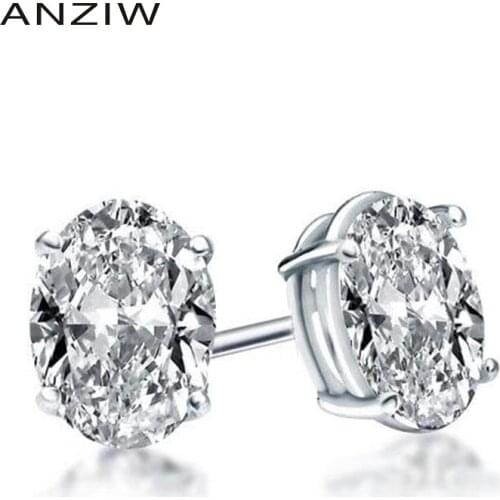 ANZIW D color 0.5ct Moissanite Stud Earrings 925 Sterling Silver 4x6mm Oval cut Simple Moissanite Earring for Women Jewelry Gift