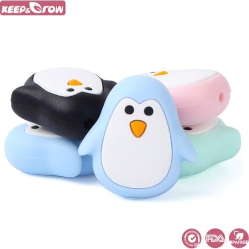 Keep&Grow 10pcs Silicone Penguin Beads Chewable Animal Baby Teething Beads Pacifier Chain Accessories BPA Free Baby Teethers