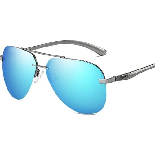 Lvvkee Luxury Aluminum Polarized sunglasses Women Men 2020 fashion Rimless Aviation frame sun glasses rays pilot Mirror blue