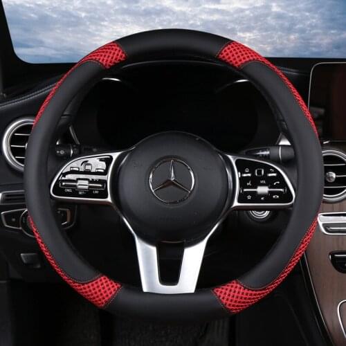 Universal Car PU Leather Steering-Wheel Covers Anti-slip Skidproof Durable 38CM/15" Dynamic Fibre Handmade Steering Wheel Cover