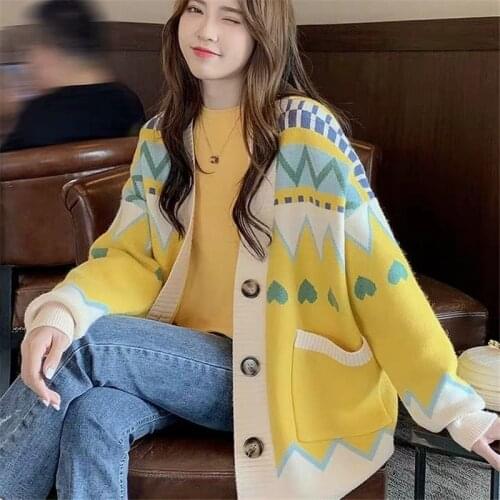 Plus size 2021 new casual sweater jacket female autumn Korean version loose student all-match knitted cardigan