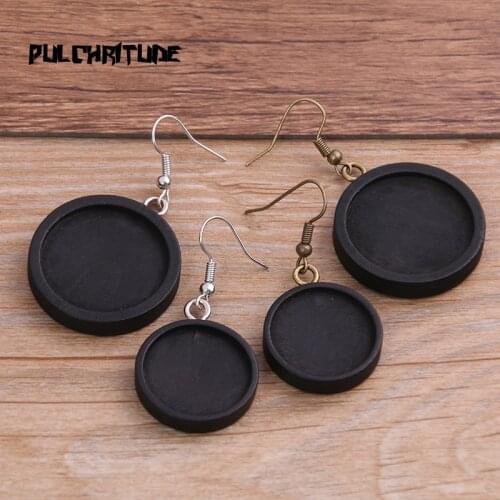 4pcs 20/25mm Black Wood Cabochon Earring Base Setting Blank Stainless Steel HooksDiy Accessories For Making Earrings
