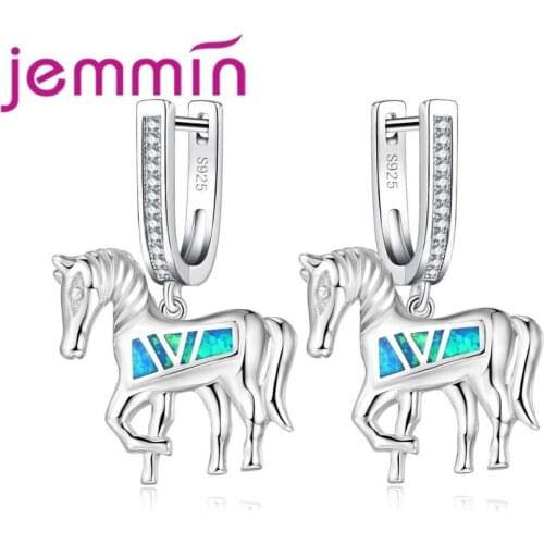 Animal Earrings For Women With Blue Fire Opal Stone S925 Stamped Sterling Silver Party Drop Earring For Girls Best Gift