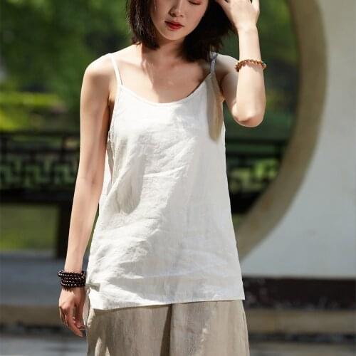 Women Loose Linen Solid Color Camis Ladies Flax Spaghetti Strap Tops Female Sleeveless Tops 2020 Summer Camis