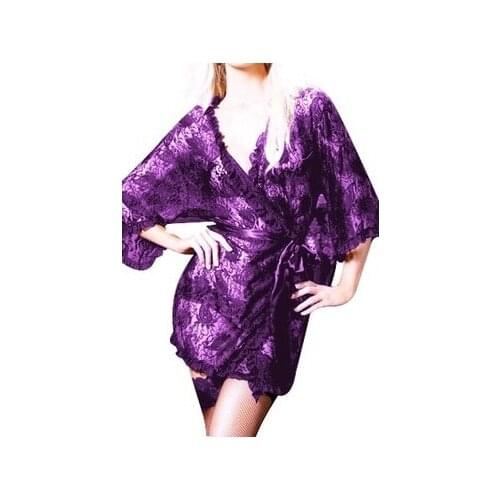 Summer Style Adult Women Sexy Lingerie Lace Erotic Transparent Kimonos Half Sleeve Embroidery Bath Robe lenceria erotico AB238