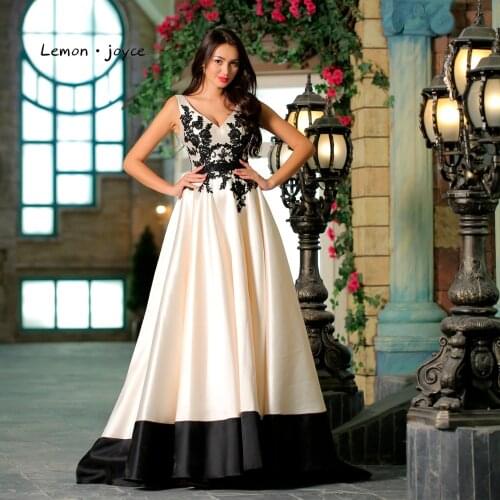Lemon joyce Contrast Color Appliques Simple Prom Dresses for Womens V-neck Backless Elegant Party Gowns Plus Size Black&White