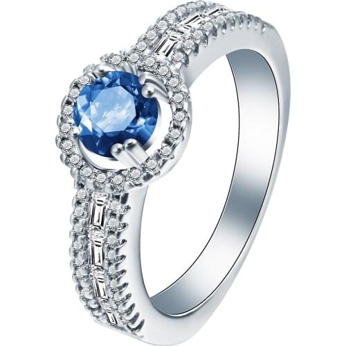 Silver plated Elegant Blue Stone Vintage Women Ring CZ Ring Simple Design Engagement Rings For Women Christmas Gift ring Jewelry