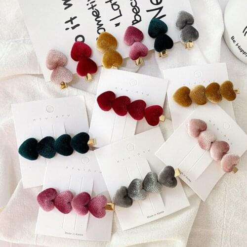 1 Set Women Girls Vintage Velvet Heart Shape Hairpins Hair Clips Barrettes Hairgrips Headwear Hair Tools Accessories T0718