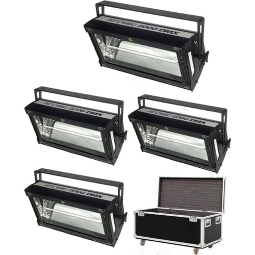 4pcs/lot with flightcase packed hot sale 3000W dmx dj strobe light 3000watt stage Discos theatre bar flash Stroboscope