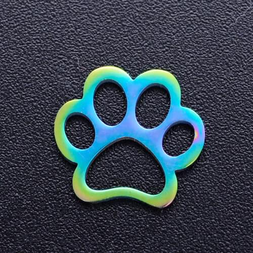 5pcs/lot 100% Stainless Steel Dog Paw diy Connector Charms With Rainbow Plated Wholesale Charm for Necklace