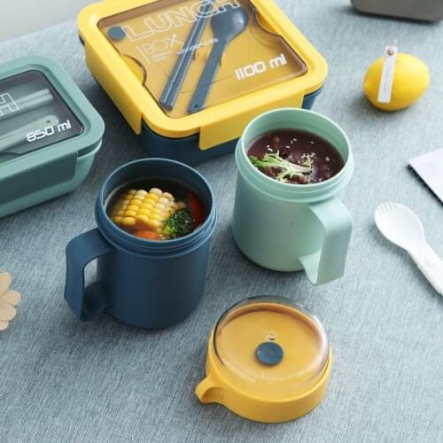 500ML Wheat Straw Eco-friendly Lunch Box Soup Container with Handle Spoon Bento Lunchbox Breadbasket Drinking Cup NEW ARRIVALS