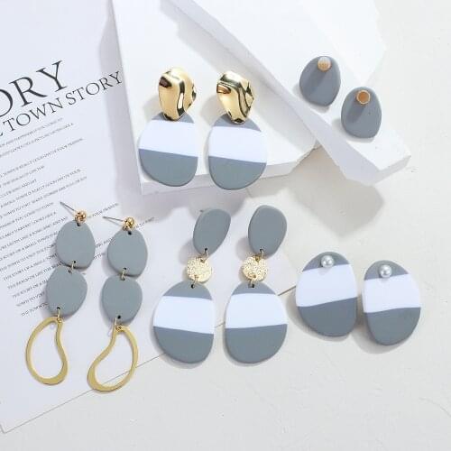 AENSOA Geometric Grey Abstract Polymer Clay Dangle Drop Earrings For Women Unusual Fashion Pendant Long Earring Jewelry Gifts