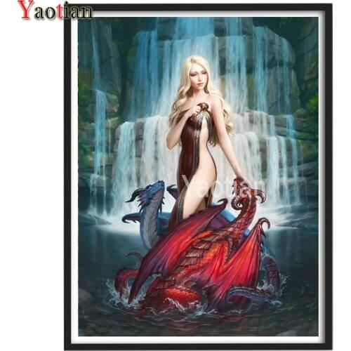 DIY Diamond Embroidery Sexy Beauty Dragon Diamond Painting Full Square Round rhinestones Picture Diamond Mosaic Scenic Waterfall