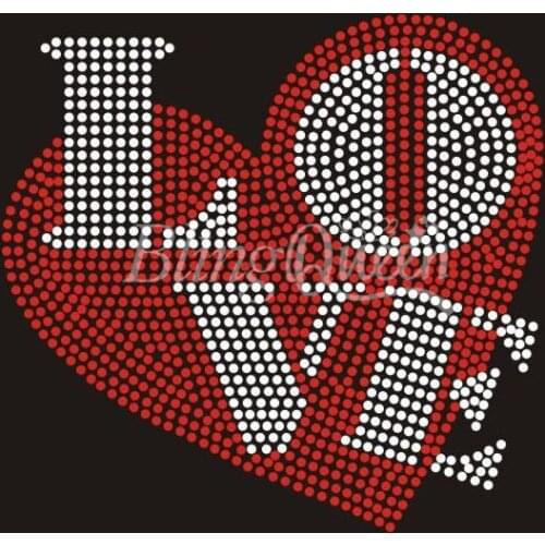 BlingQueen 25PCS/LOT Korean Rhinestone Iron On Transfers Love Heart Design