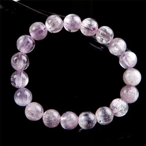 10.5mm Genuine Natural Purple Kunzite Crystal Round Bead Bracelet For Women Femme Charm Stretch Bracelet Crystal Stone Bracelet