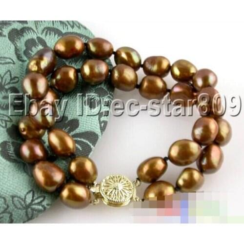 2ROW BAROQUE CHOCOLATE COFFEE FRESHWATER PEARL BRACELET BANGLE