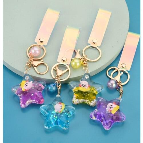 Creative Moving Liquid Quicksand Keychain Five-pointed Star Bird Floating Keyring for Women Charm Bag Pendant Keyfob Kids Gift