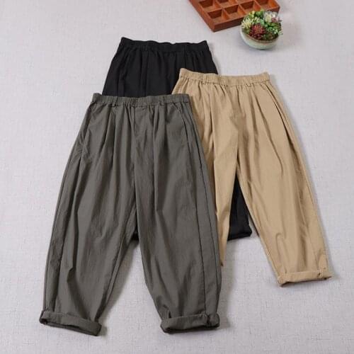 New Spring Summer Women Solid Color Pants Japan Style Literature Loose Cotton Casual Pants