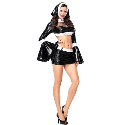 Black Women Halloween Priestess Nun Costumes Female Missionary Cosplay Carnival Purim Parade Stage Show Role Play Party Dress