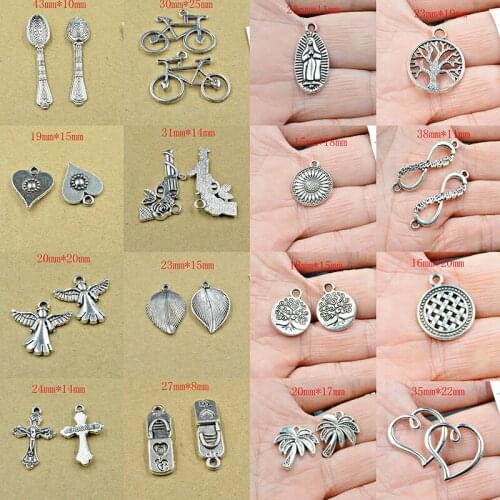 FLTMRH 5PCS 330*25mm Antique Silver Plated Bike Bicycle Charms Pendants Bracelet Necklace Jewelry Making Accessories DIY