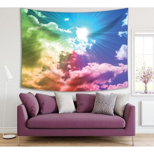 Tapestry Sunlight Bursting Through Clouds Magical Nature Sunny Day Sky Photo Blue Pink Green