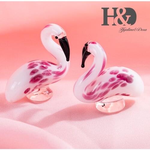 H&D 2PCS Flamingos Hand Blown Glass Animal Figurine Art Craft Ornament Sculpture Home Wedding Decoration Xmas Gift for Mother