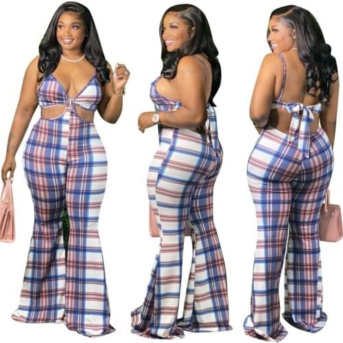 2 Piece Sets Womens Outfits Summer Strapless Tops and Trousers Plaid Suits Plus Size Outfits Streetwear Wholesale Dropshipping